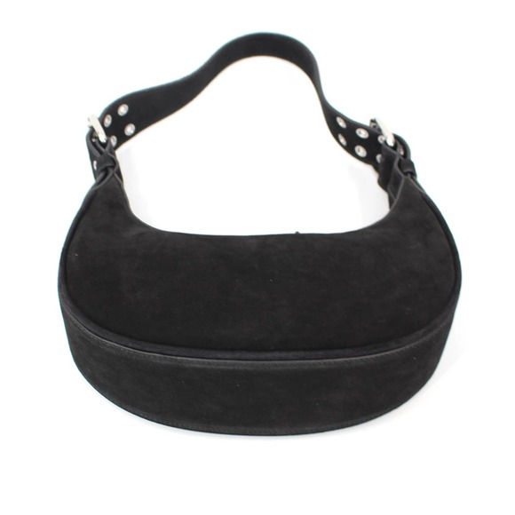BY FAR Black Suede Leather Soho Handbag Half Moon Shoulder Bag NEW Silver Zip - Picture 6 of 9